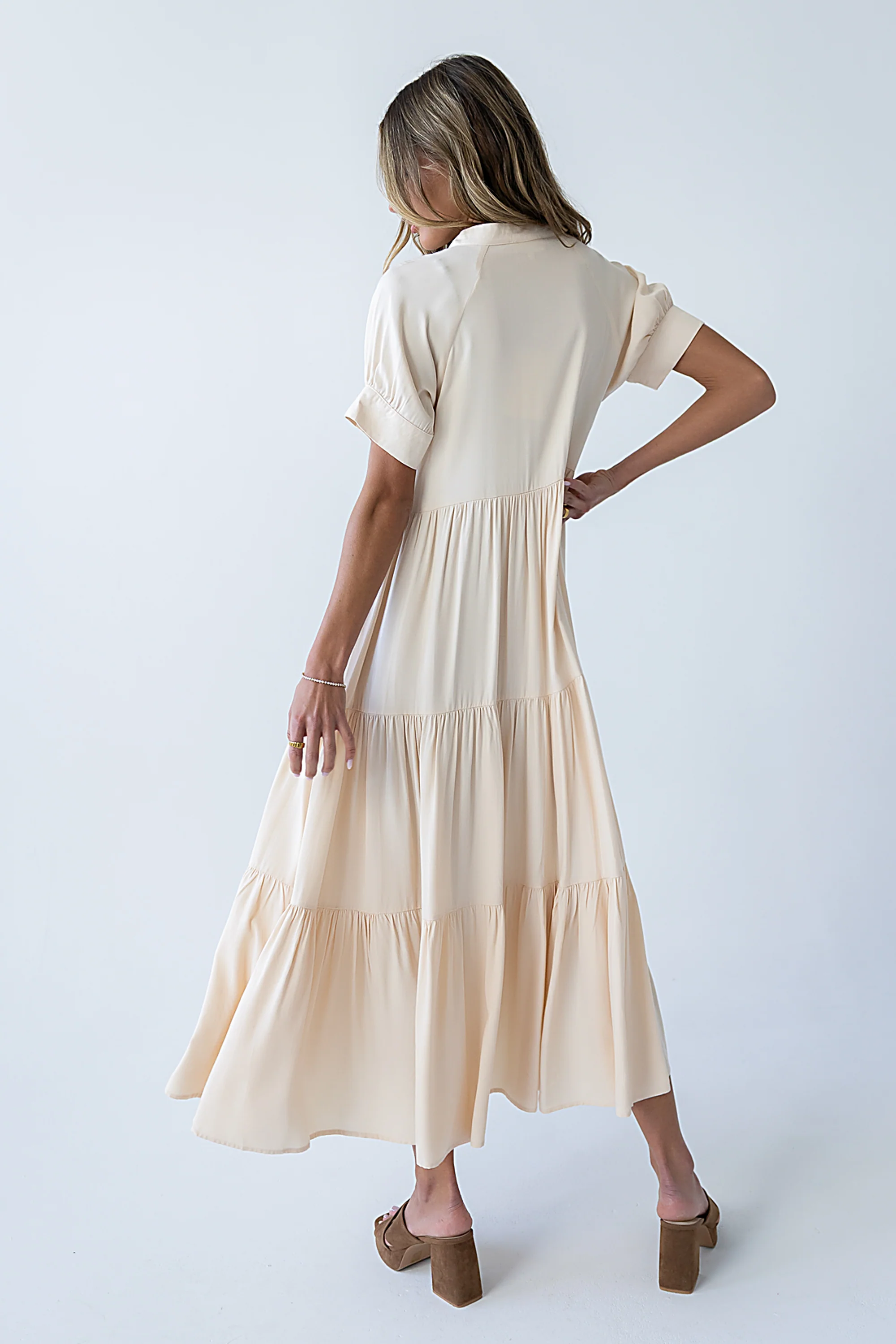 Amanda Tiered Dress in Cream - Image 5