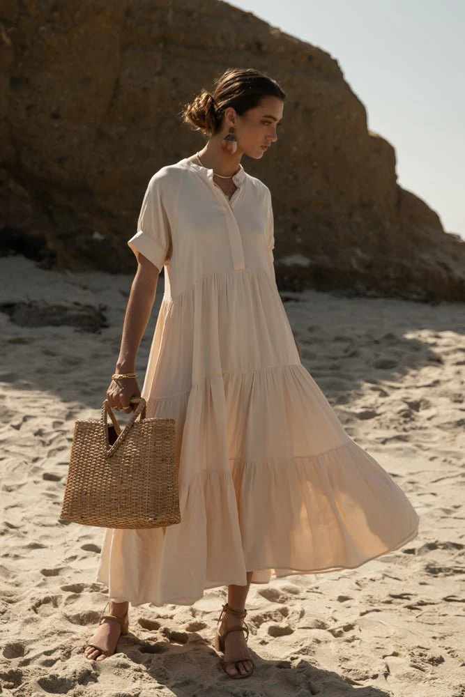 Amanda Tiered Dress in Cream - Image 7