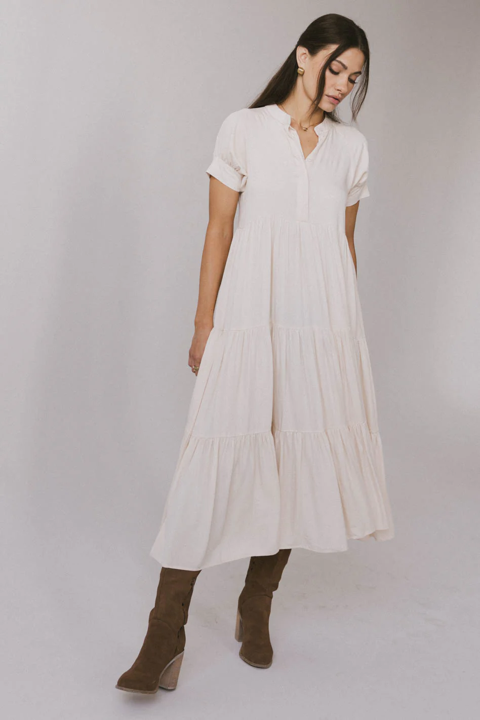 Amanda Tiered Dress in Cream - Image 8