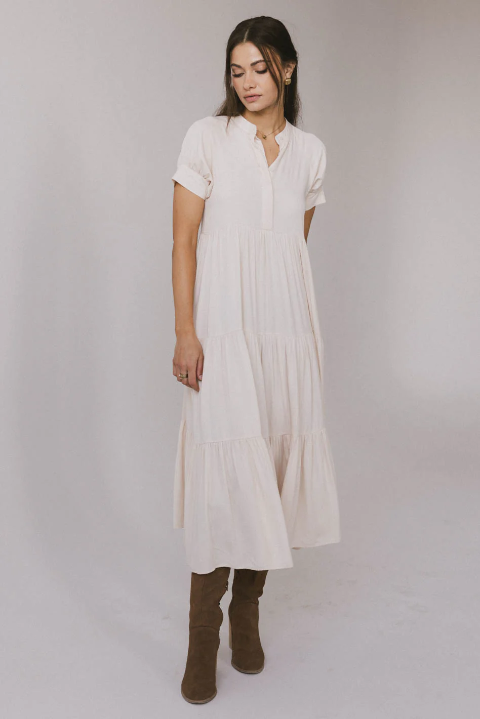 Amanda Tiered Dress in Cream - Image 9
