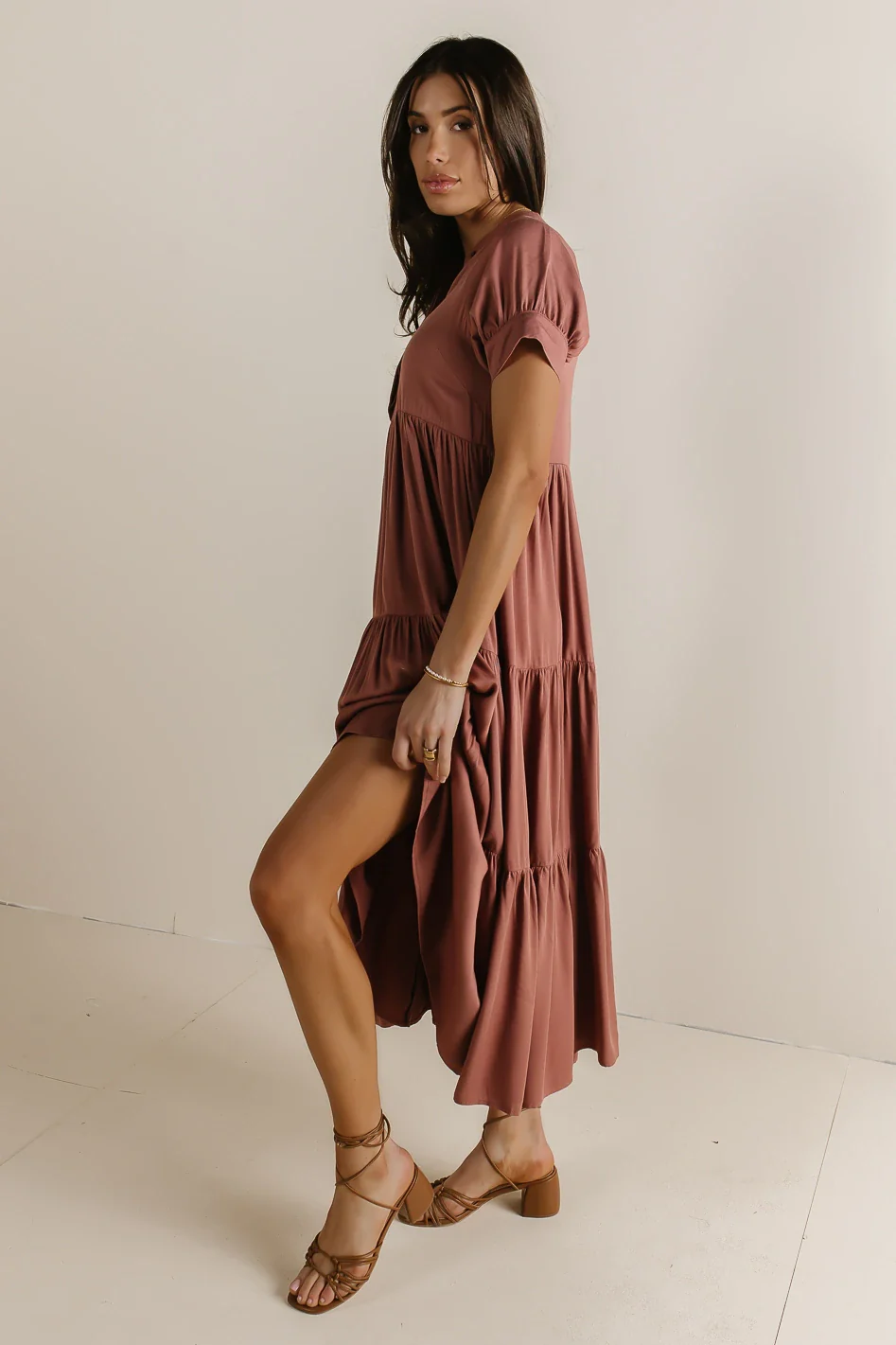 Amanda Tiered Dress in Raisin - Image 5