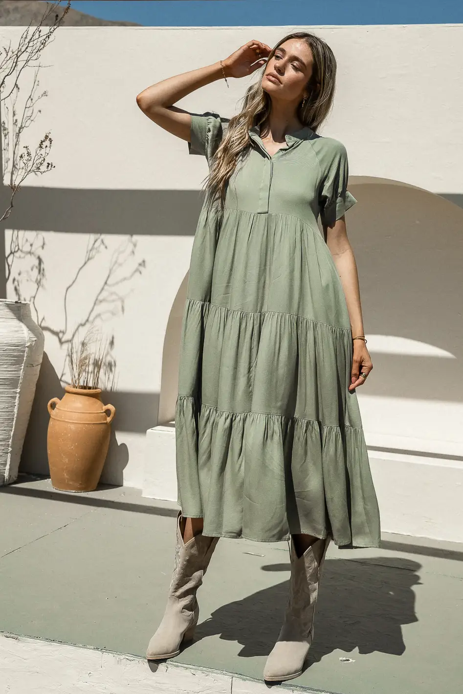 Amanda Tiered Dress in Sage - Image 5