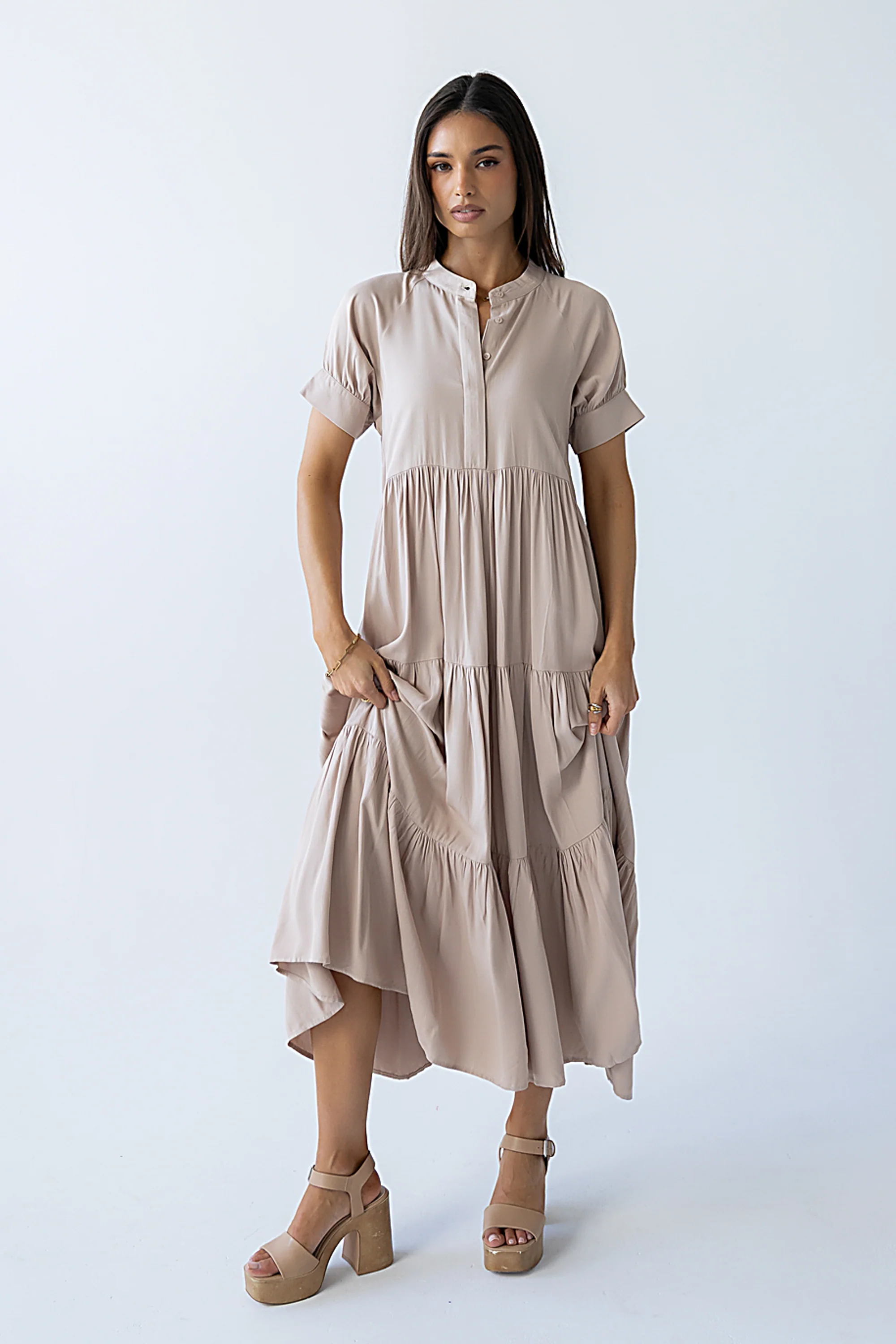 Amanda Tiered Dress in Tan - Image 3