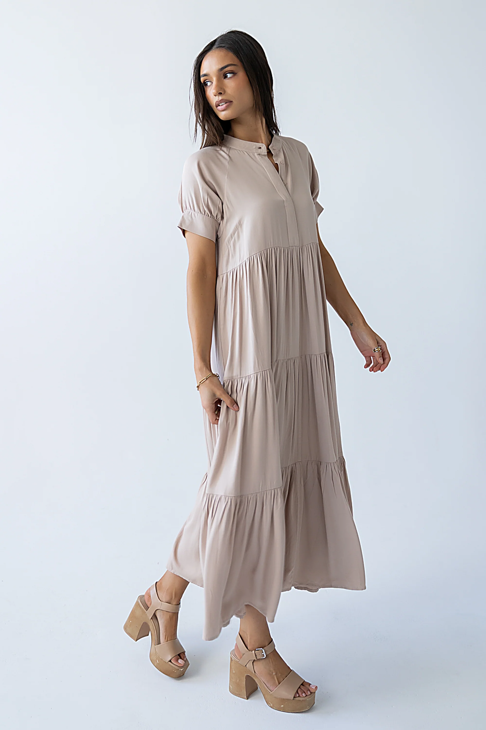 Amanda Tiered Dress in Tan - Image 4