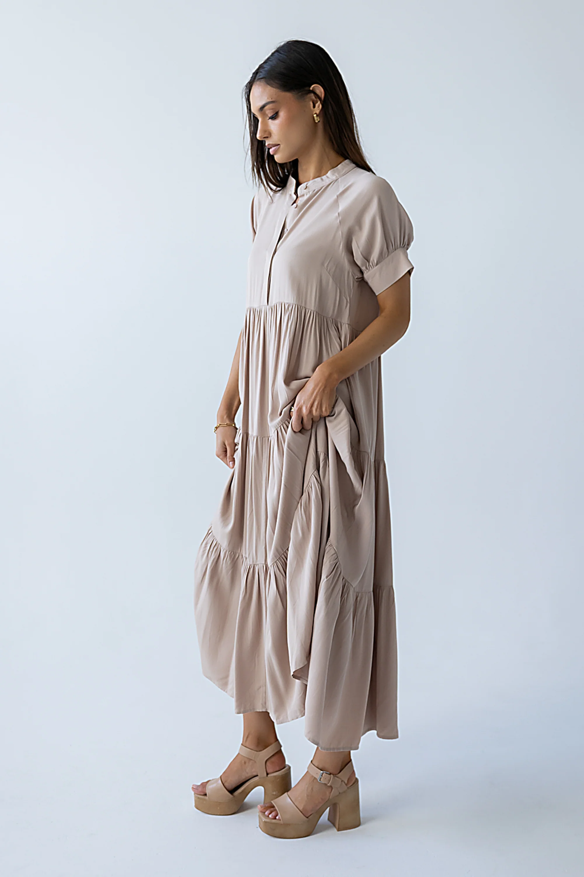 Amanda Tiered Dress in Tan - Image 5