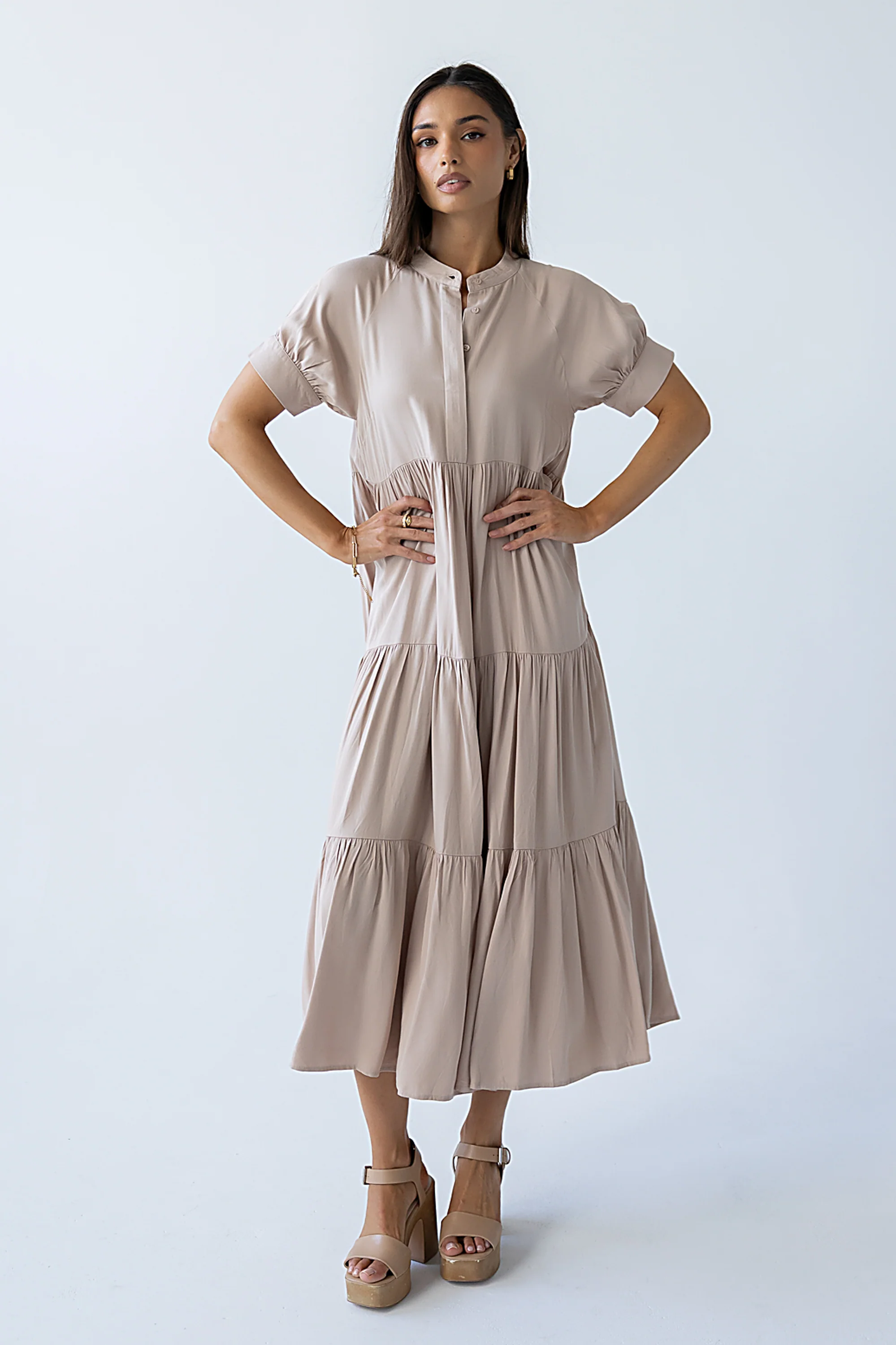 Amanda Tiered Dress in Tan - Image 6