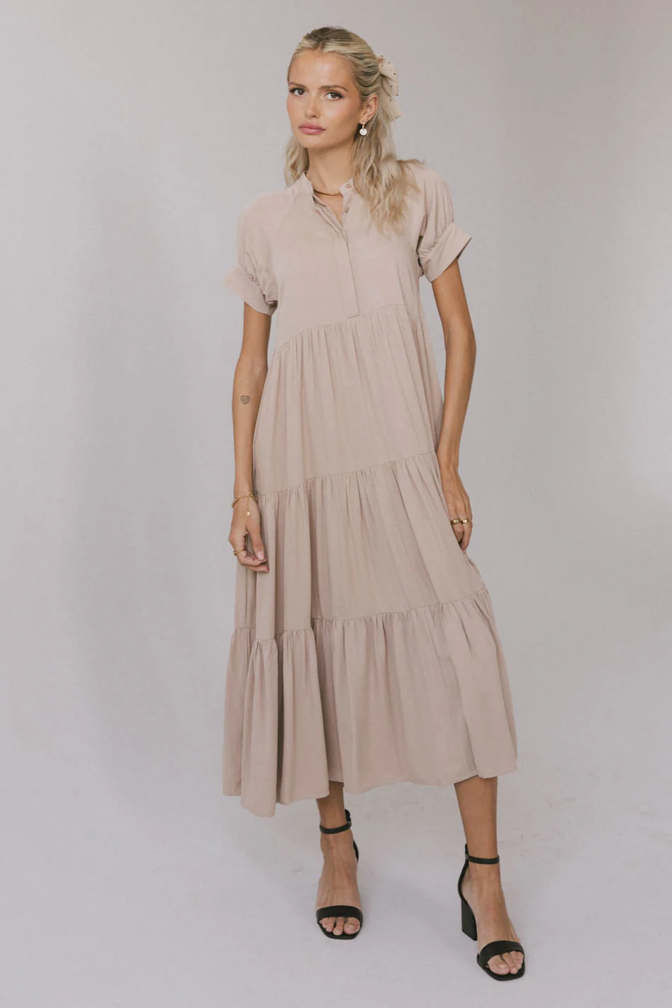 Amanda Tiered Dress in Tan - Image 8