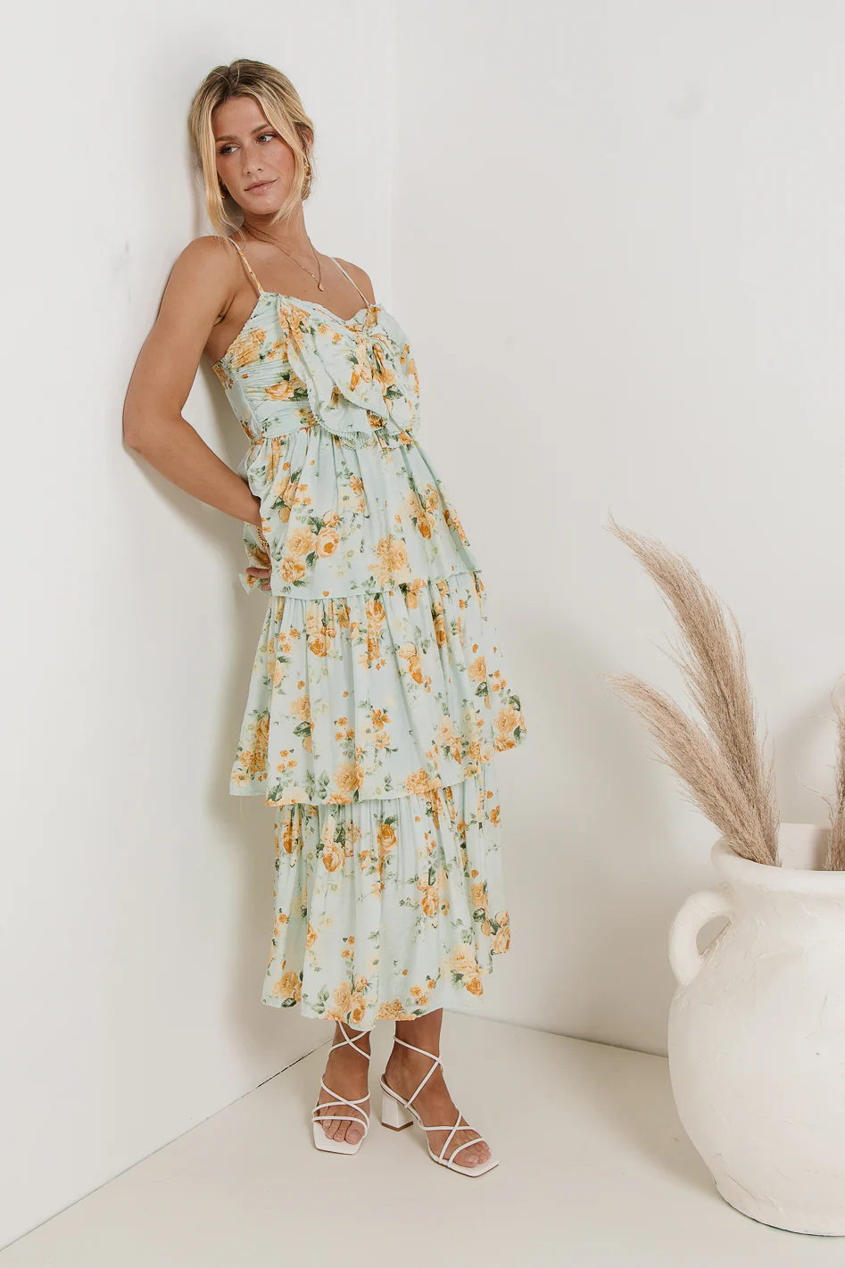 Ava Floral Midi Dress in Sage - FINAL SALE - Image 3