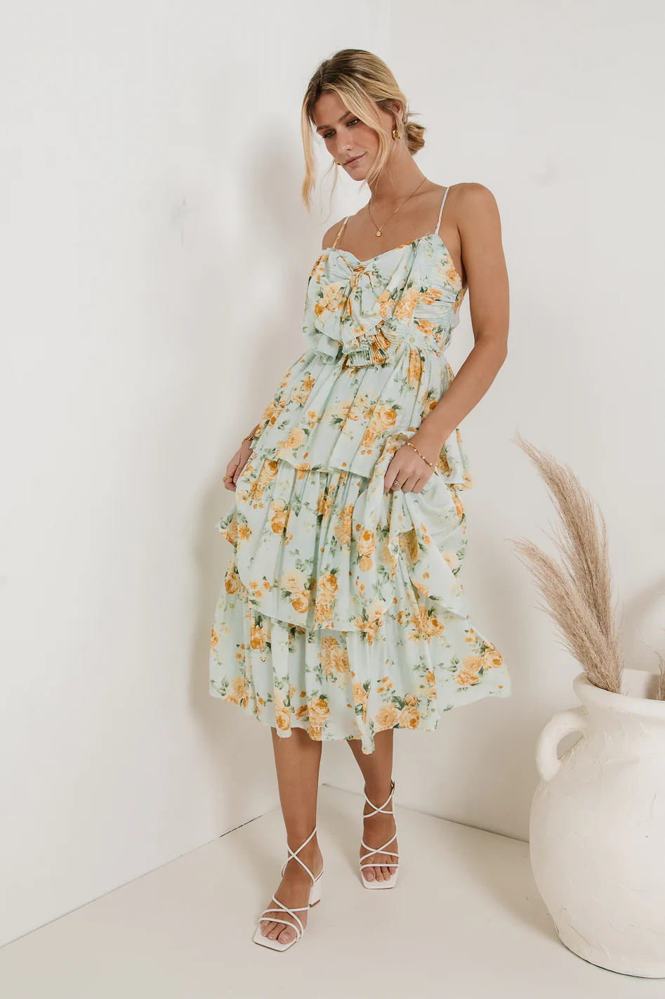 Ava Floral Midi Dress in Sage - FINAL SALE - Image 4