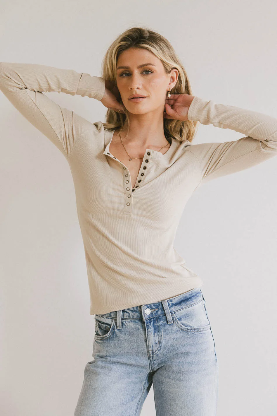 Ivanna Henley Top in Natural - FINAL SALE - Image 4
