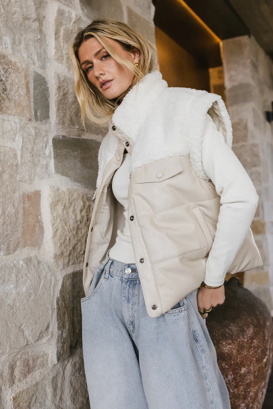 Lets Get Lost Vegan Vest in Cream - FINAL SALE - Image 4