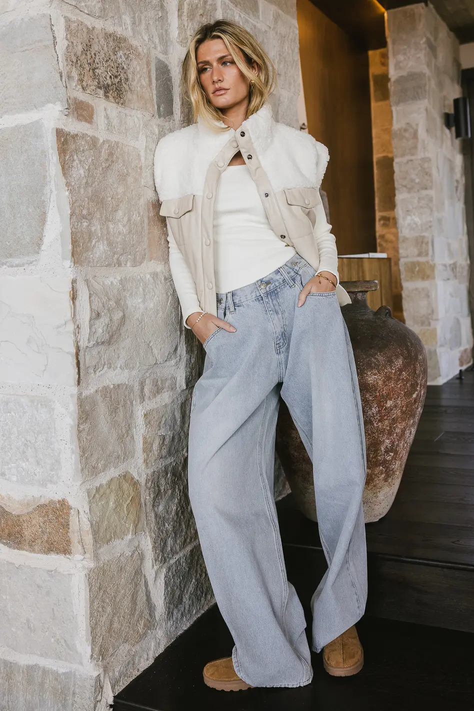 Lets Get Lost Vegan Vest in Cream - FINAL SALE - Image 5