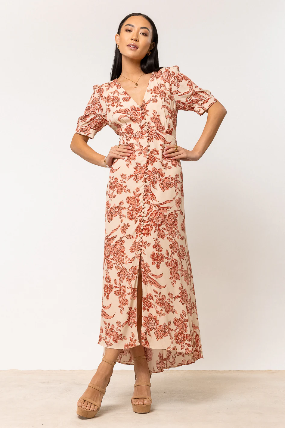 Lia Floral Midi Dress in Rust - Image 4