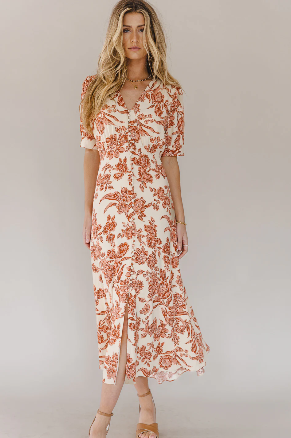 Lia Floral Midi Dress in Rust - Image 6