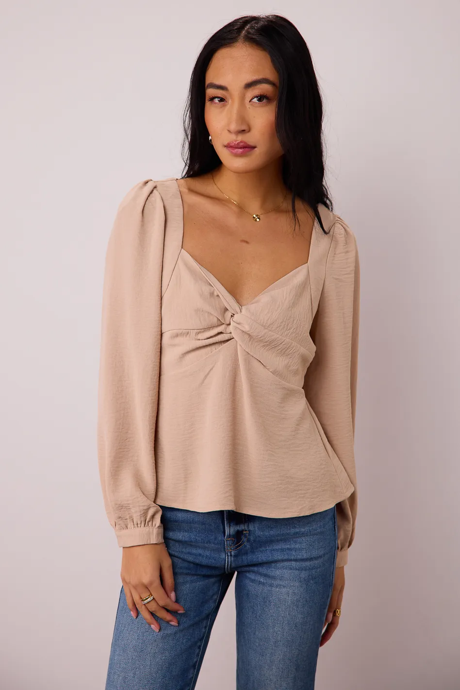 Maeve Twist Front Blouse in Beige - FINAL SALE - Image 3