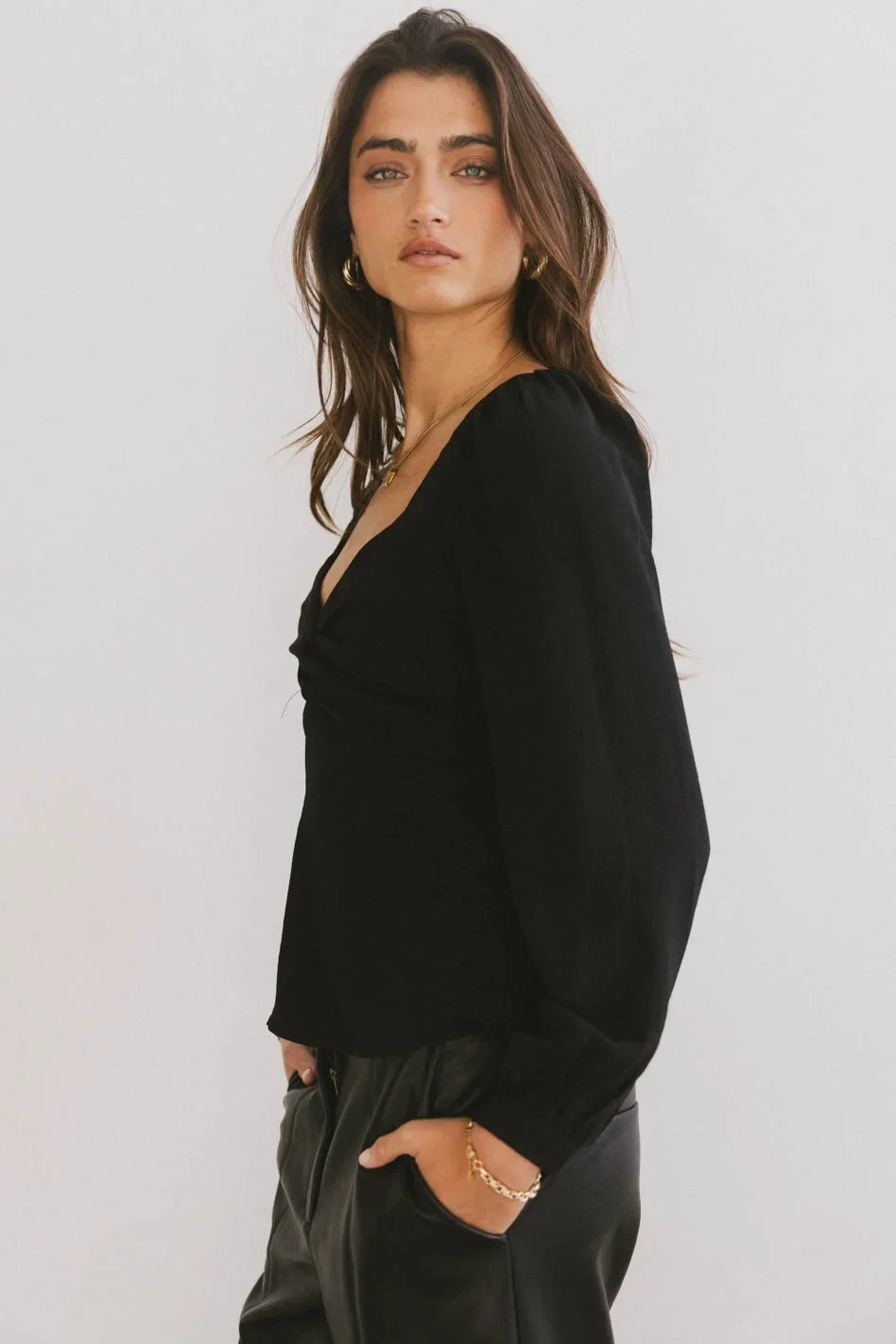 Maeve Twist Front Blouse in Black - FINAL SALE - Image 5