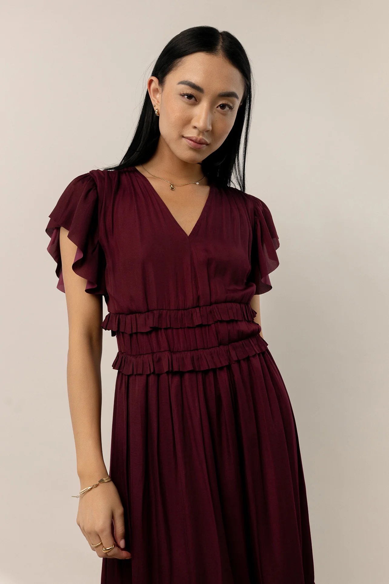 Willa Ruffle Dress in Burgundy - FINAL SALE - Image 3