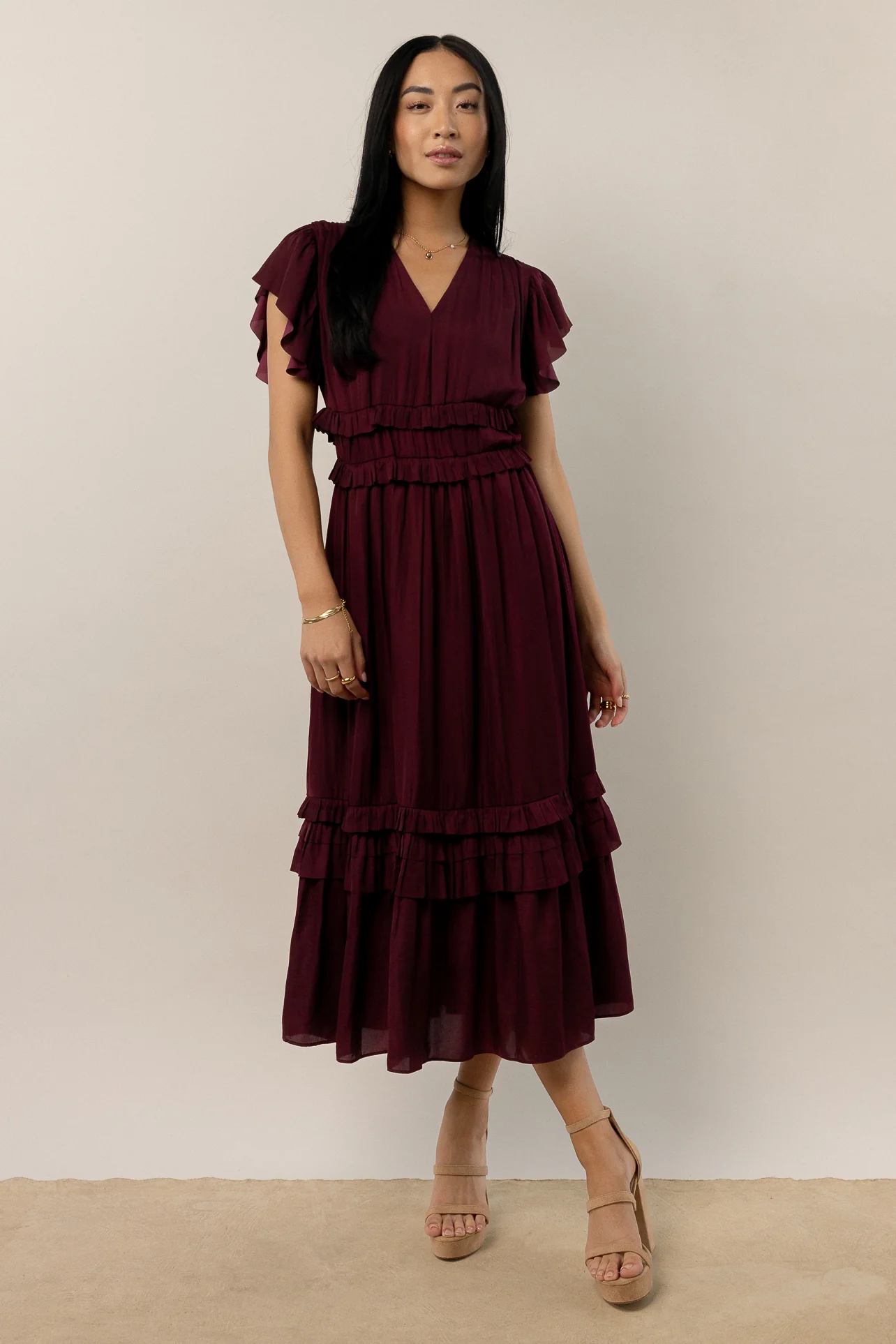 Willa Ruffle Dress in Burgundy - FINAL SALE - Image 4