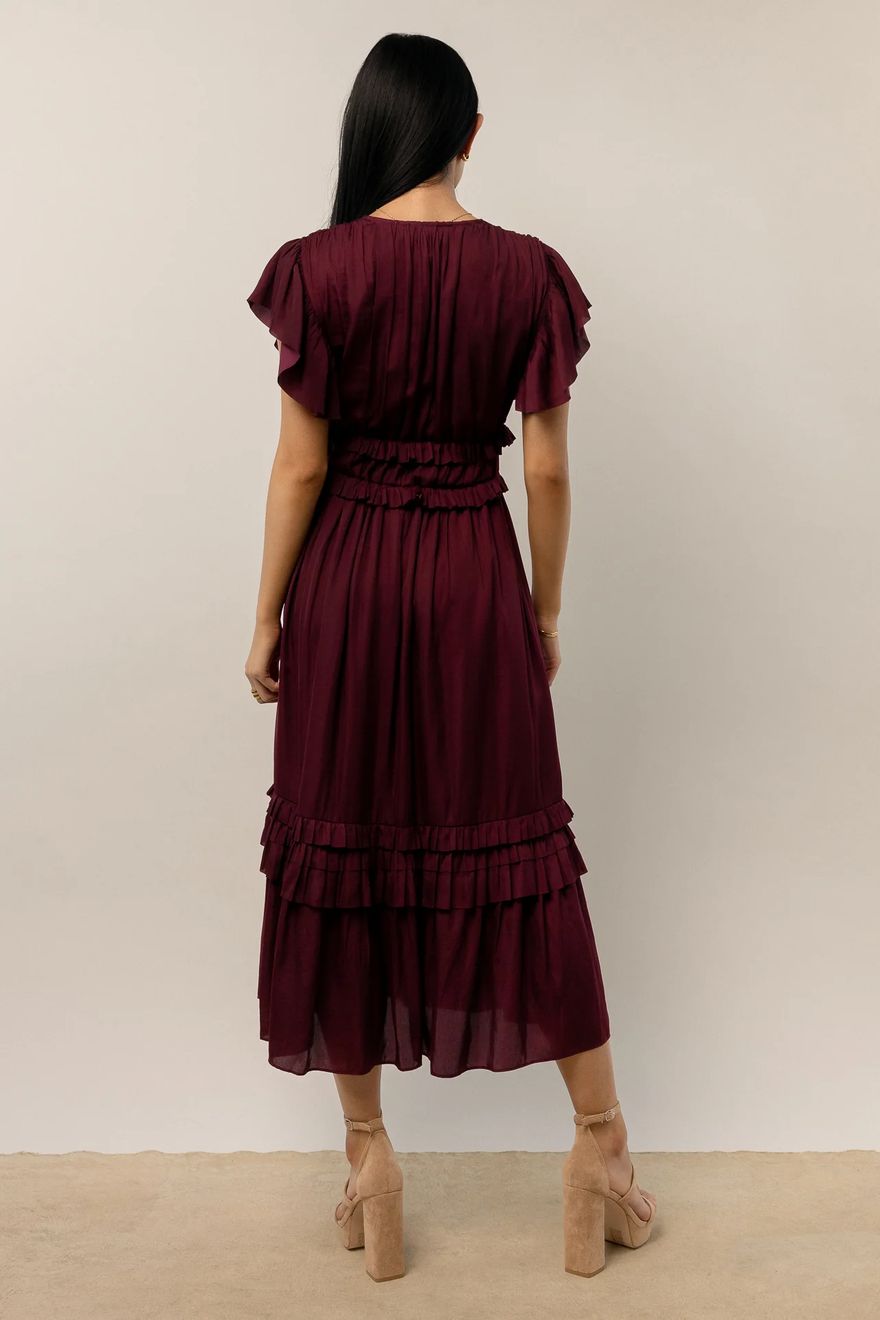 Willa Ruffle Dress in Burgundy - FINAL SALE - Image 5