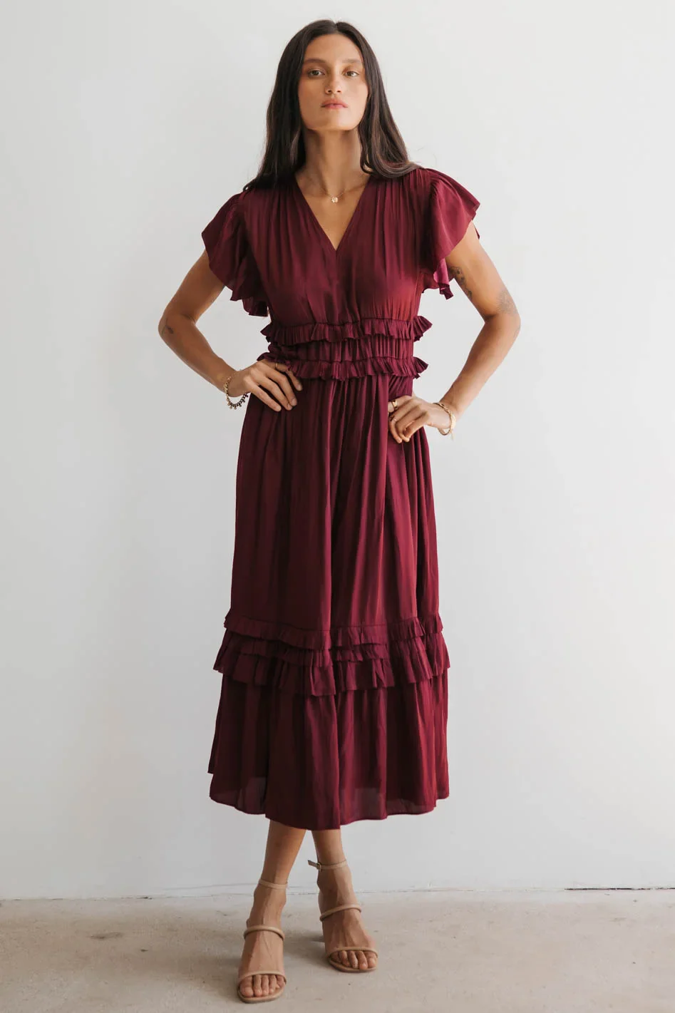Willa Ruffle Dress in Burgundy - FINAL SALE - Image 6