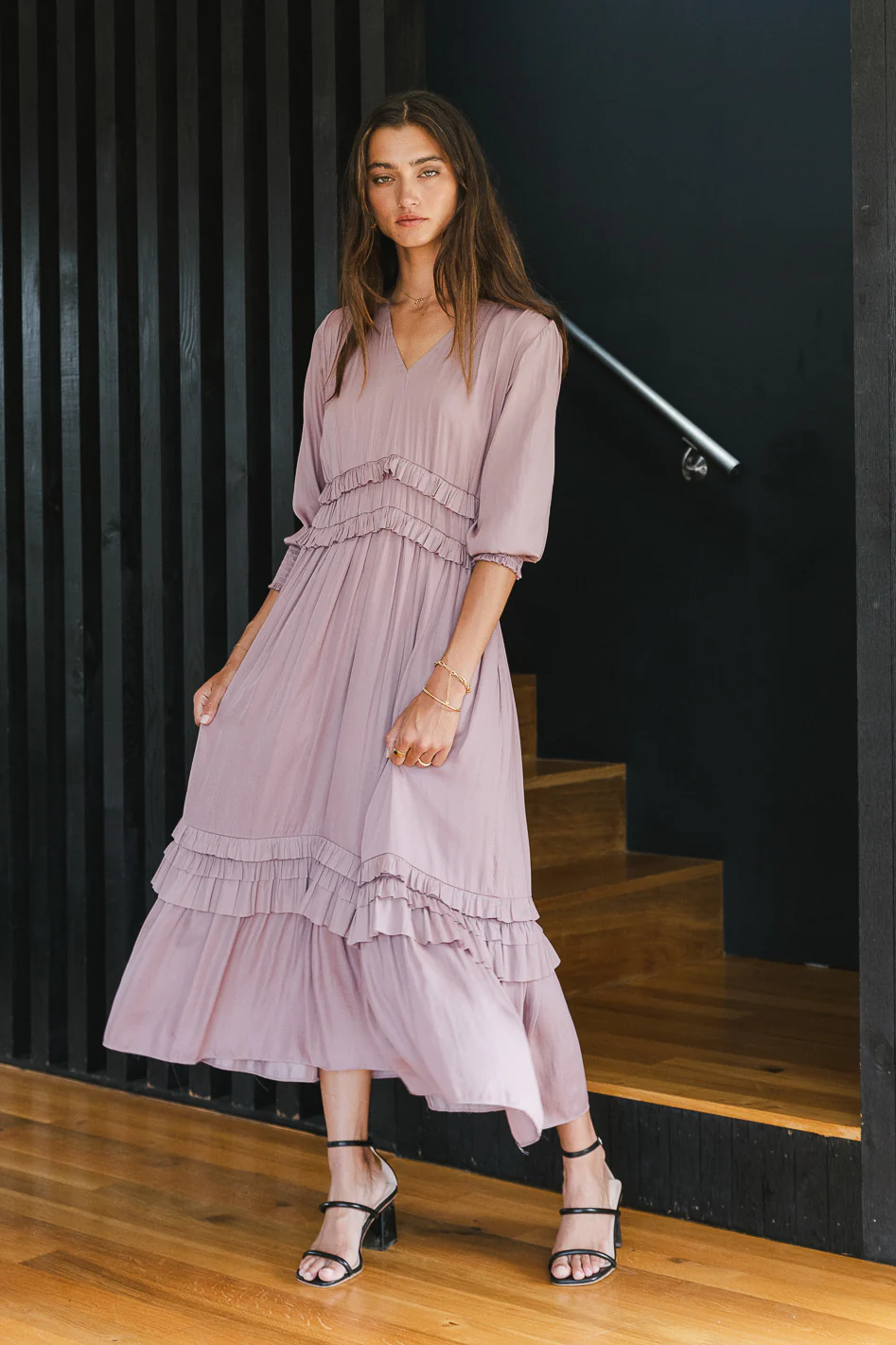 Willa Sleeved Ruffle Dress in Lavender - Image 3